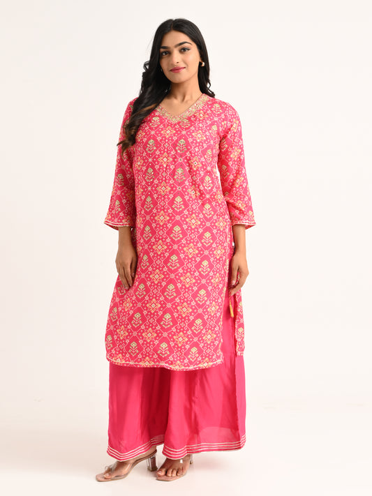 Pink Patola set with gota embroidery