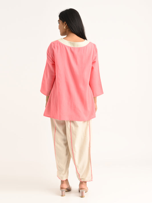 Beige & Pink Colorblock Co-ord Set