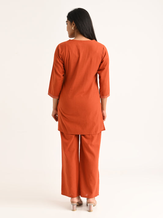 Rust Orange Embroidered Co-ord Set