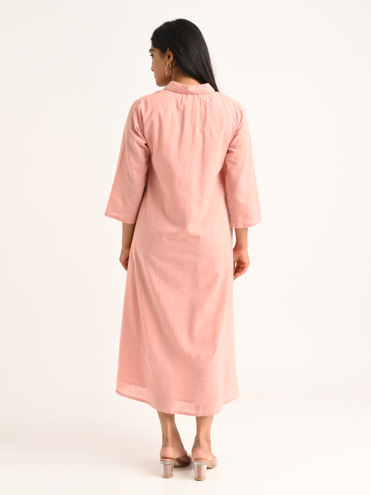 Blush Pink Shirt Dress with Abstract Embroidery
