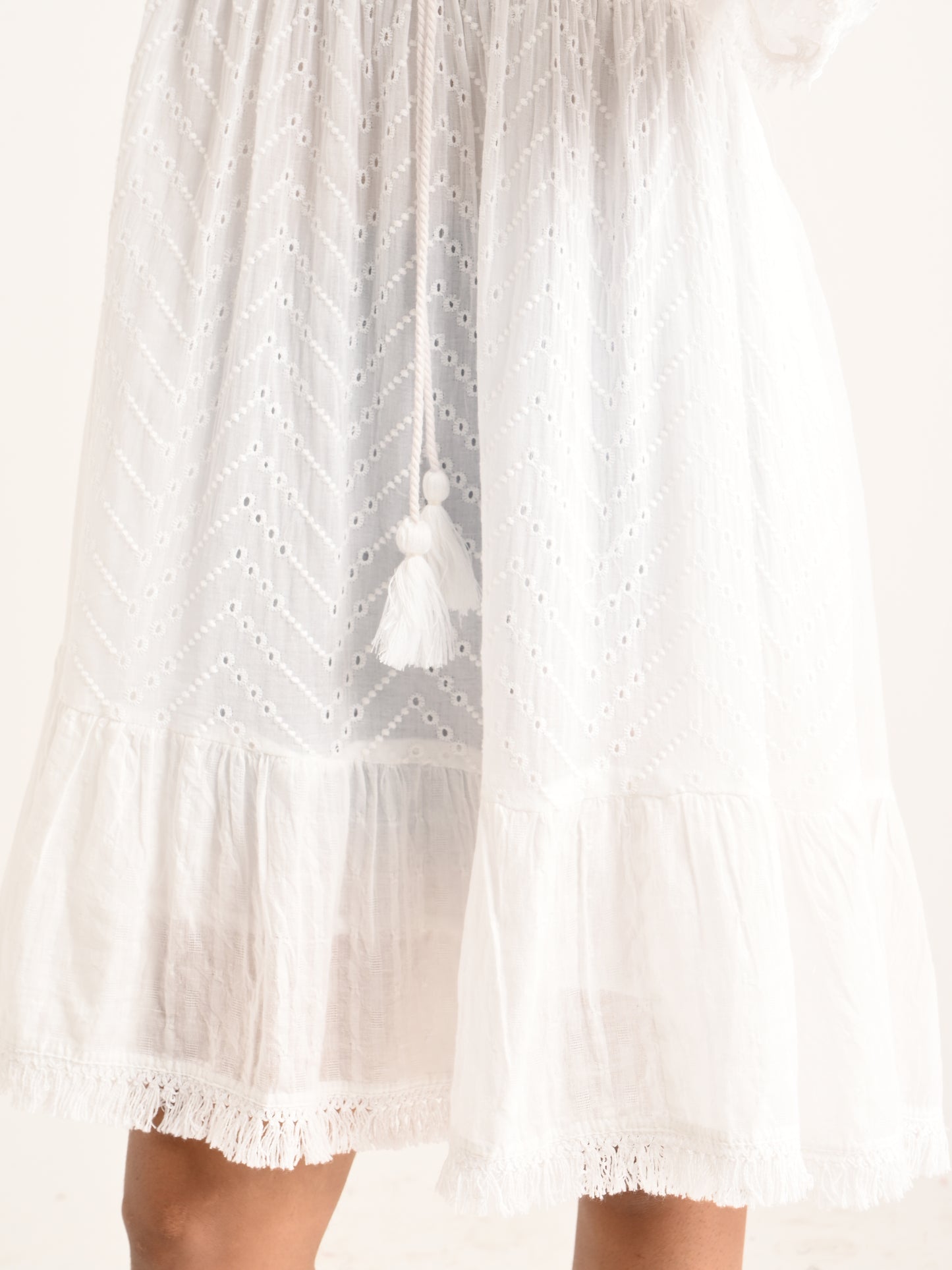 White Flared Short Dress with Colorful Embroidery