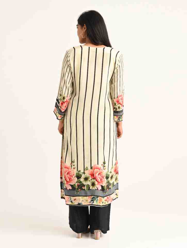 Floral Striped Kurta Set with Dupatta