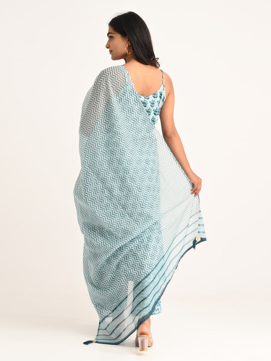 Azure Bloom Cotton Kurta Set