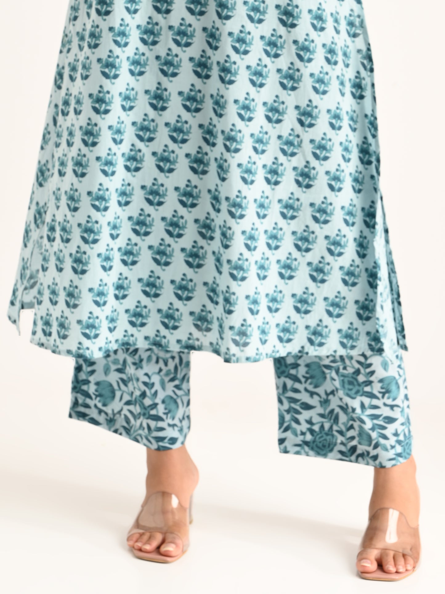 Azure Bloom Cotton Kurta Set