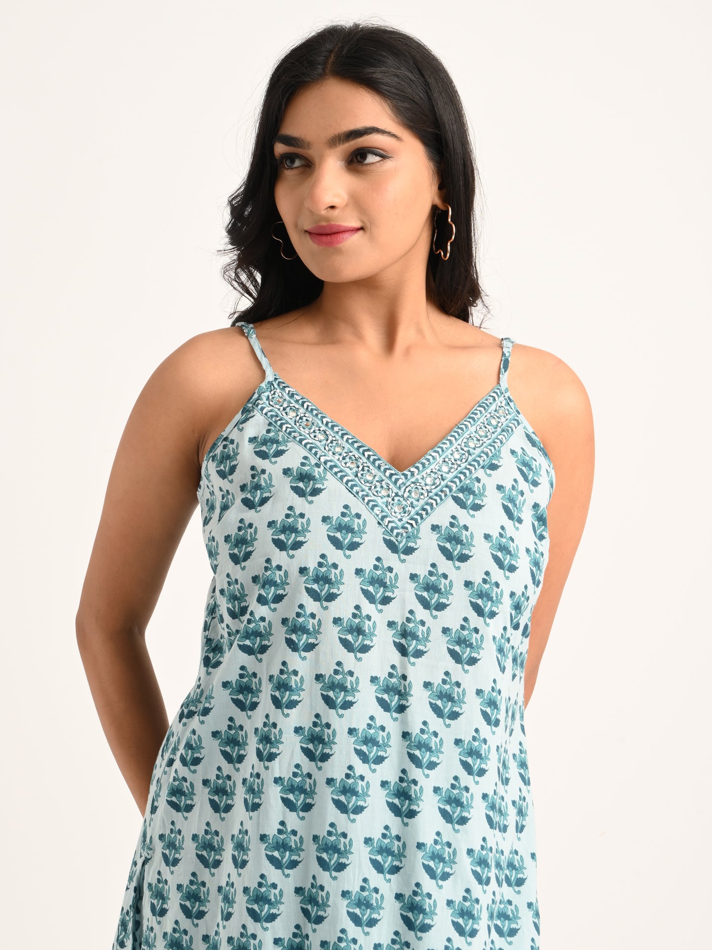 Azure Bloom Cotton Kurta Set