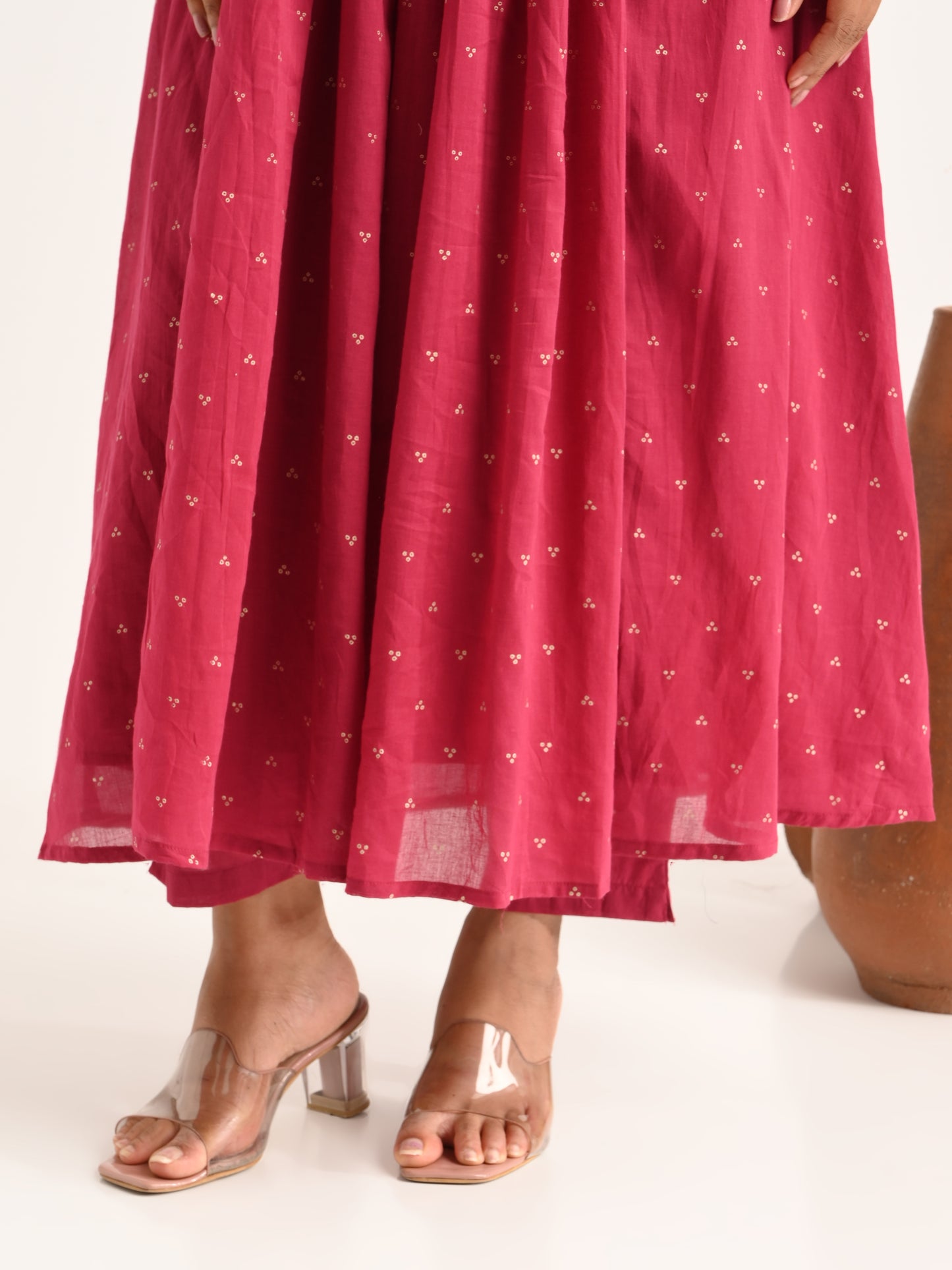 Embroidered Flared Kurta Set in Deep Pink