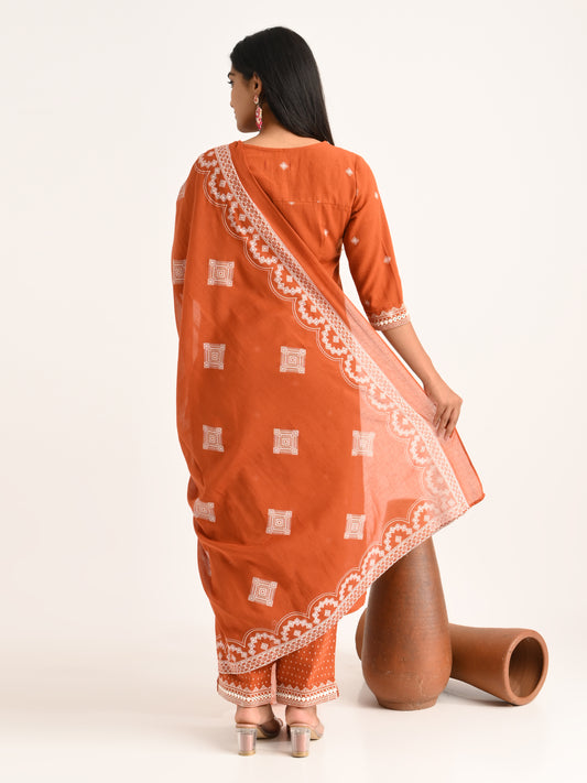 Rust Threadwork Kurta Set