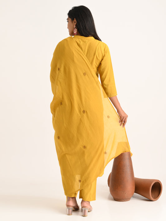 Thread Embroidered Mustard Kurta Set
