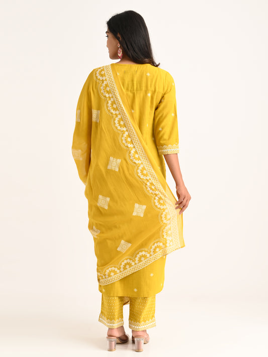 Yellow Threadwork Kurta Set