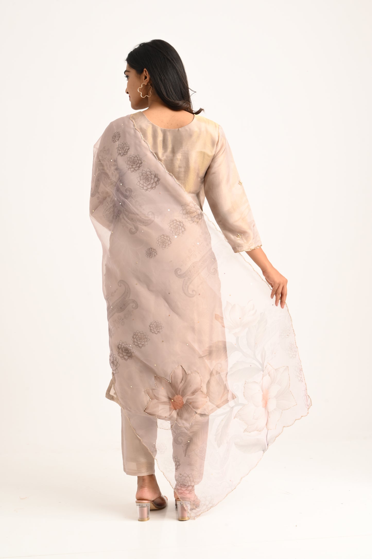 Champagne Beige Embroidered Kurta Set with Dupatta
