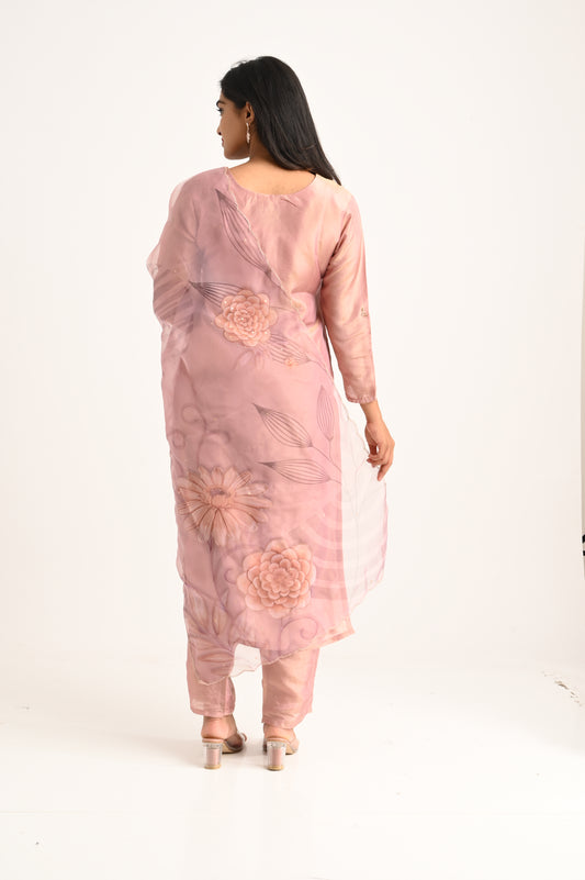 Blush Pink Embroidered Kurta Set with Dupatta