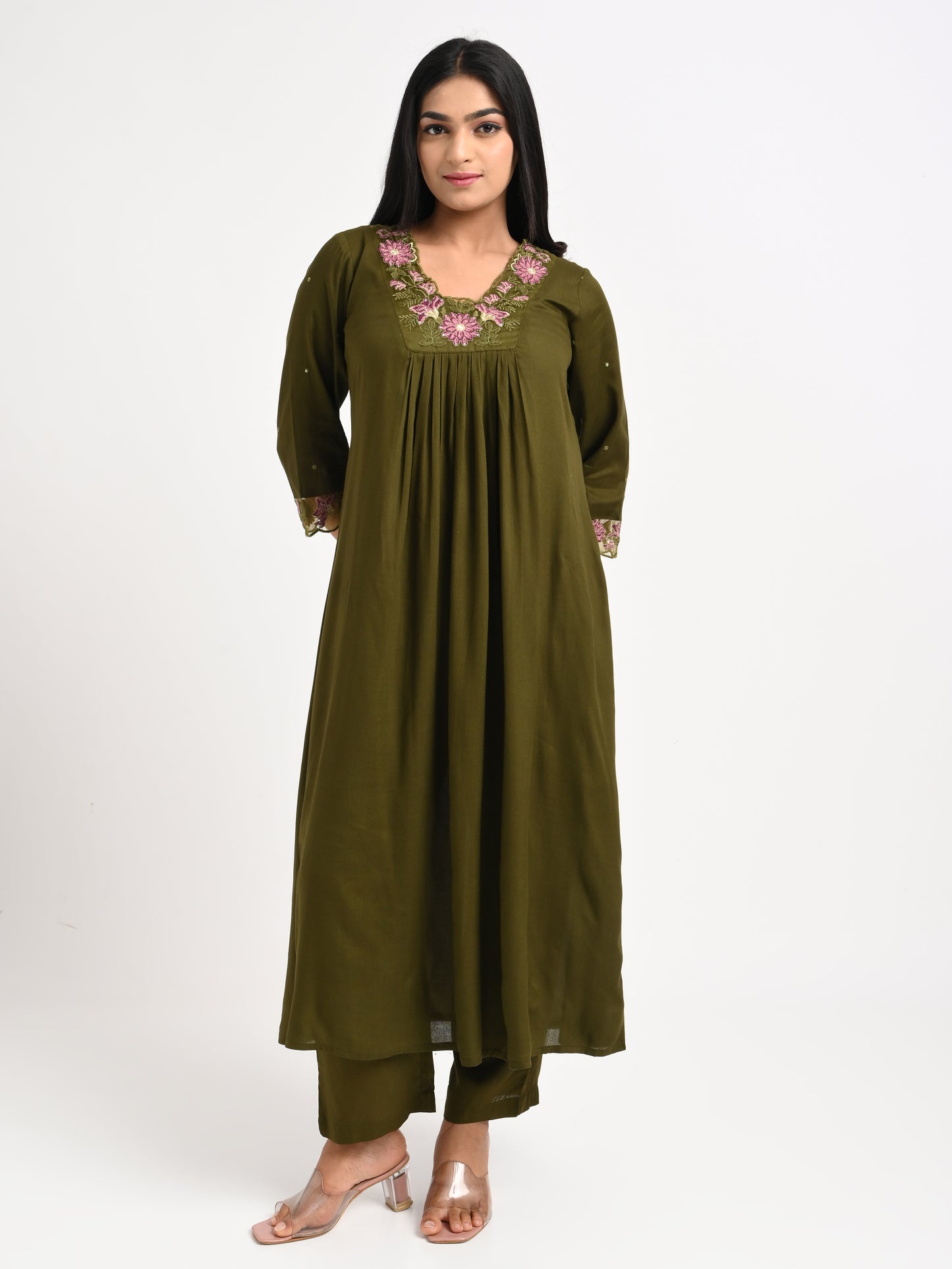 Embroidered Muslin Kurta Set with Dupatta