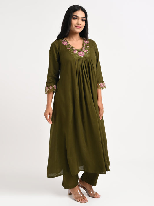 Embroidered Muslin Kurta Set with Dupatta