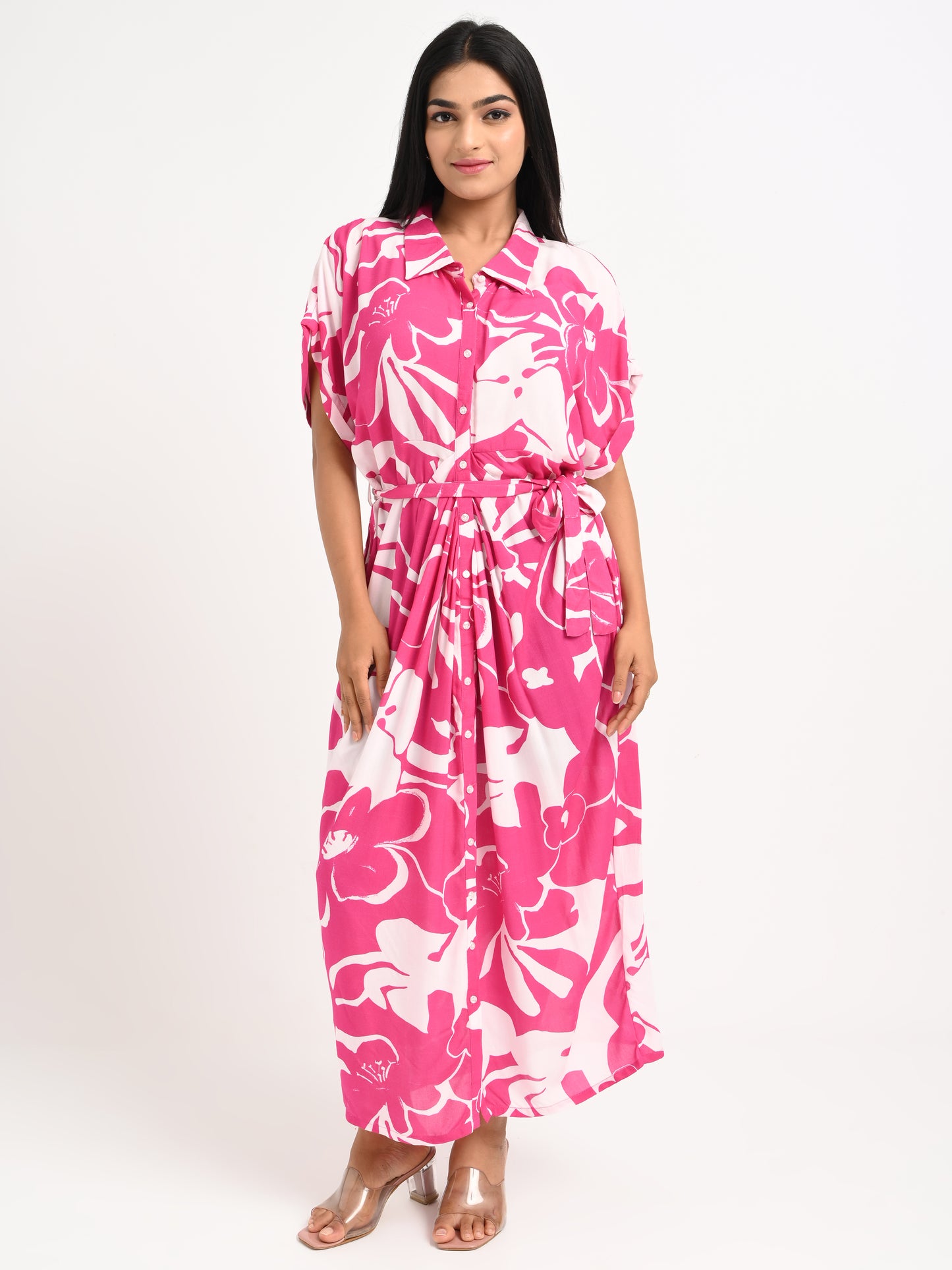 Belted floral Kaftan dress