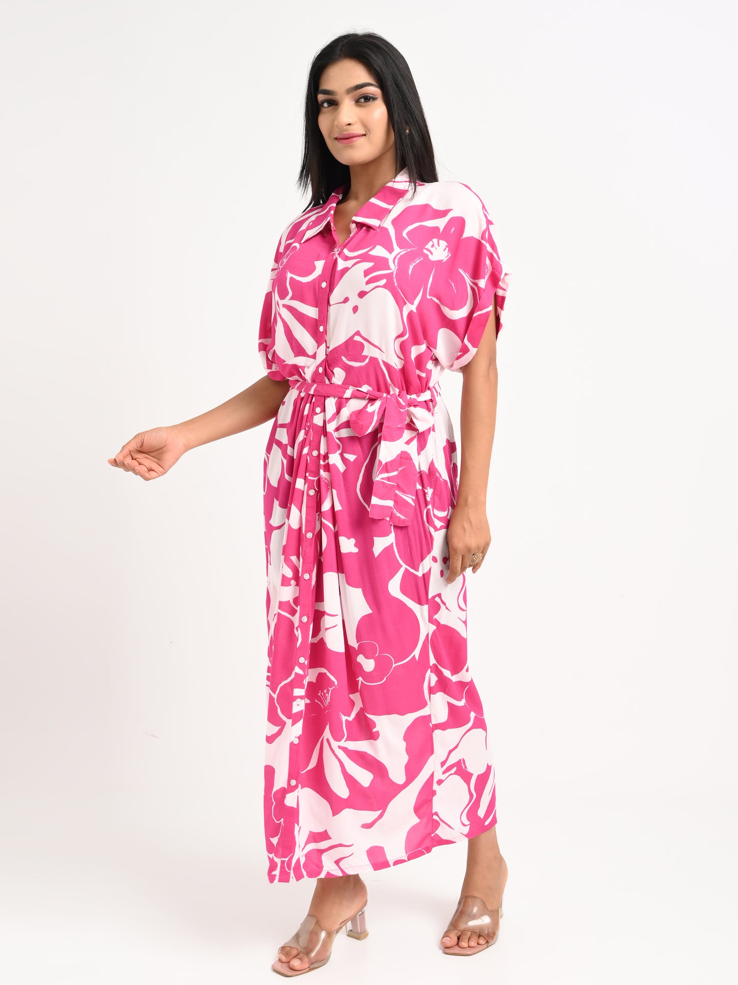 Belted floral Kaftan dress