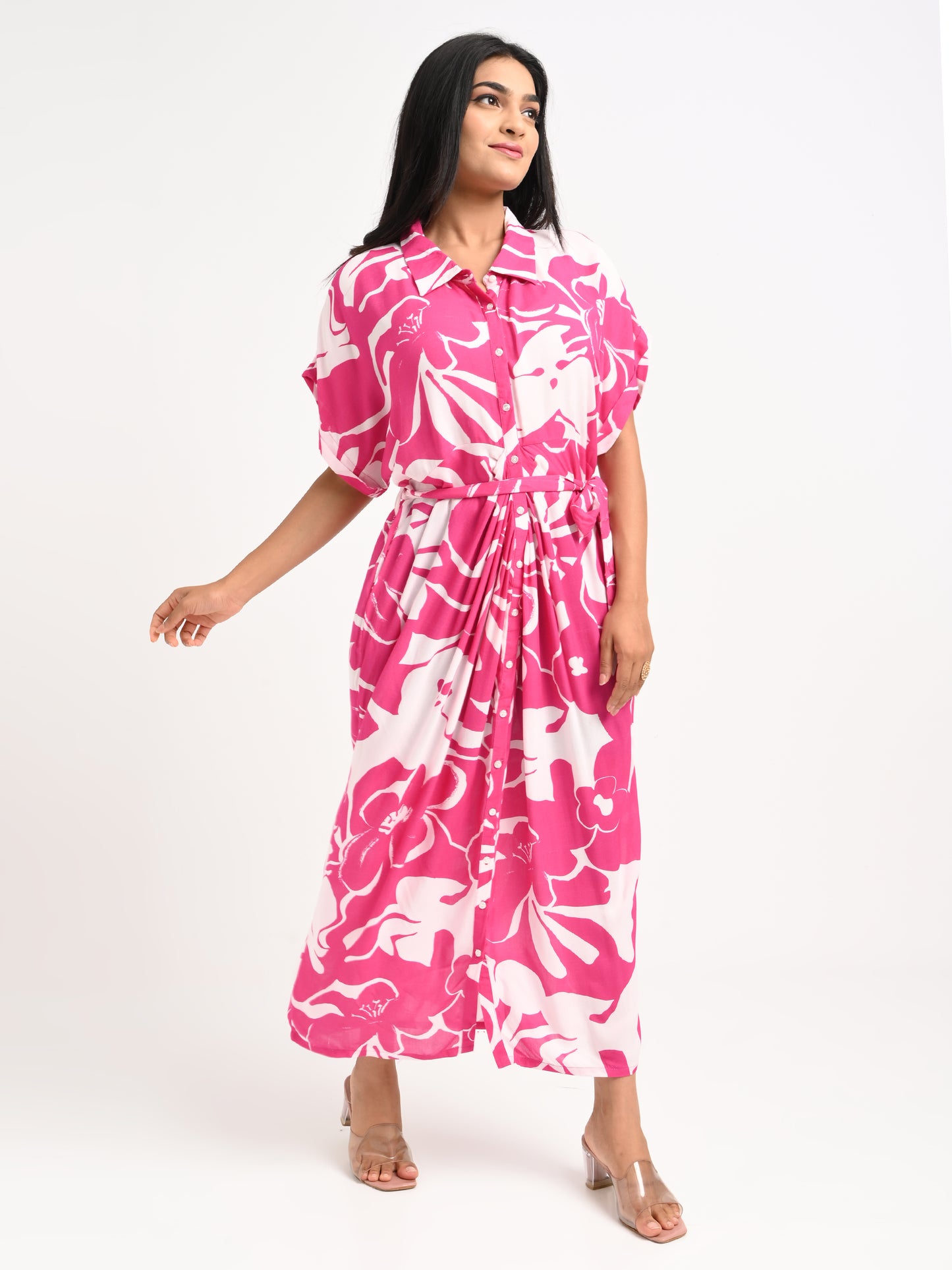 Belted floral Kaftan dress