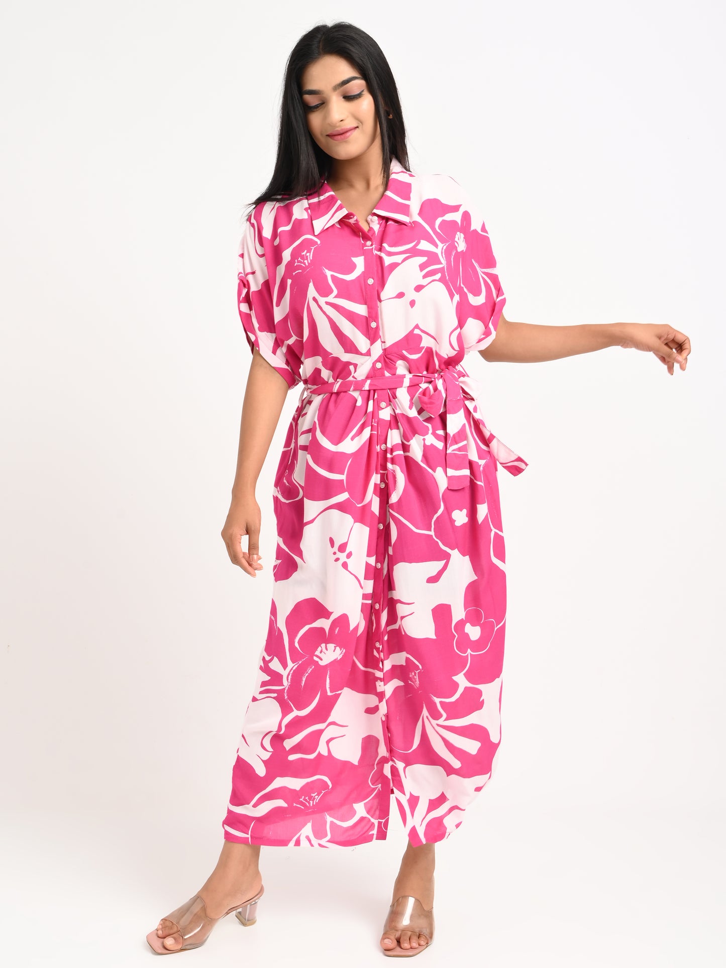 Belted floral Kaftan dress