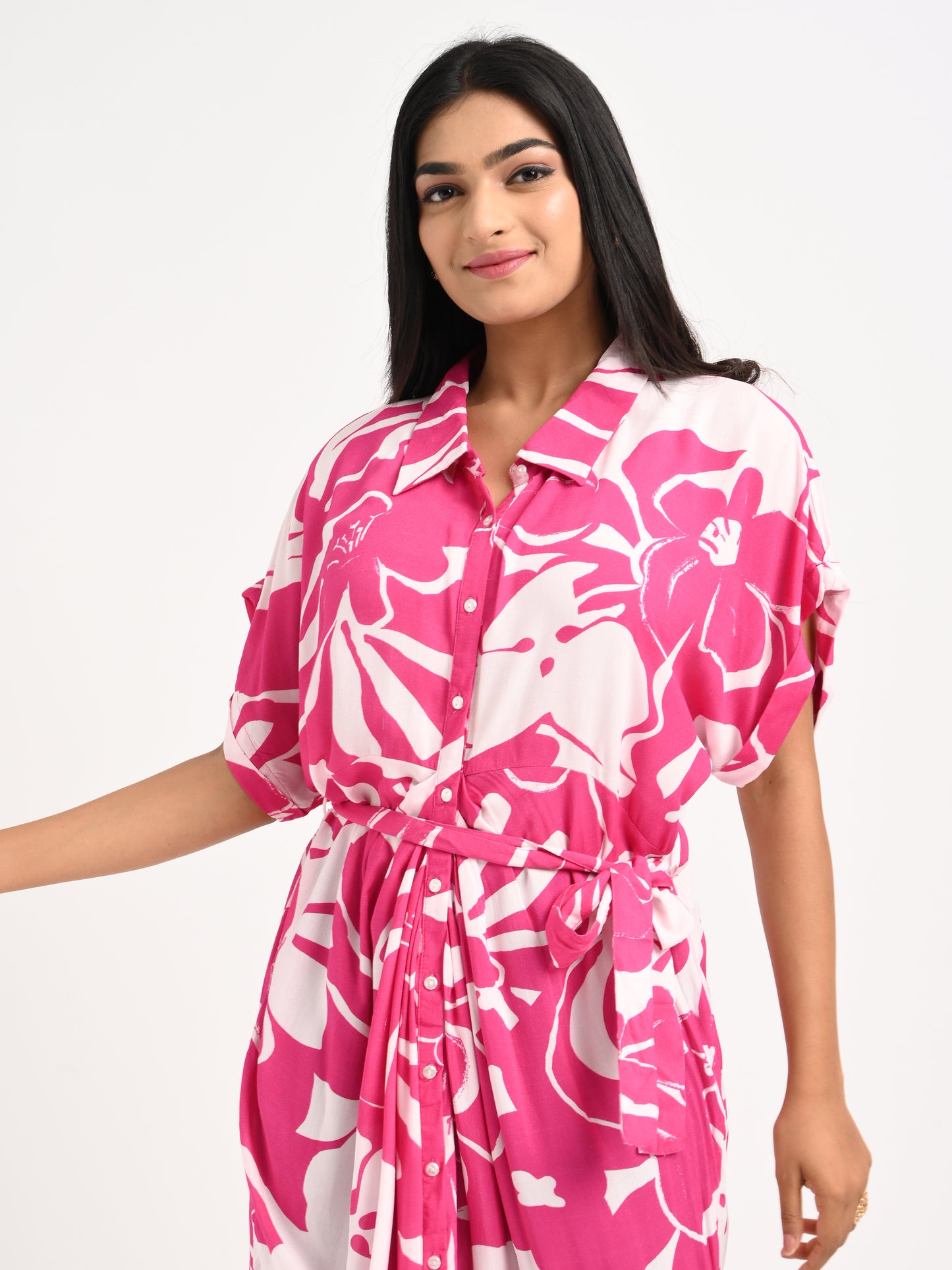 Belted floral Kaftan dress
