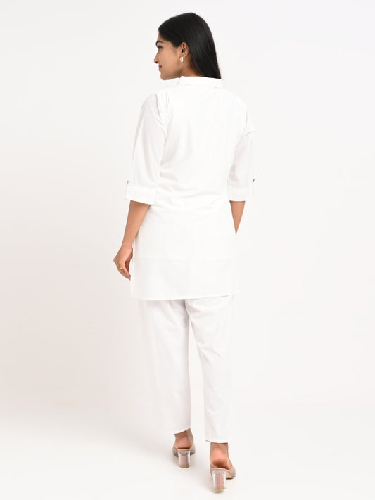 White Embroidered Shirt Co-ord Set