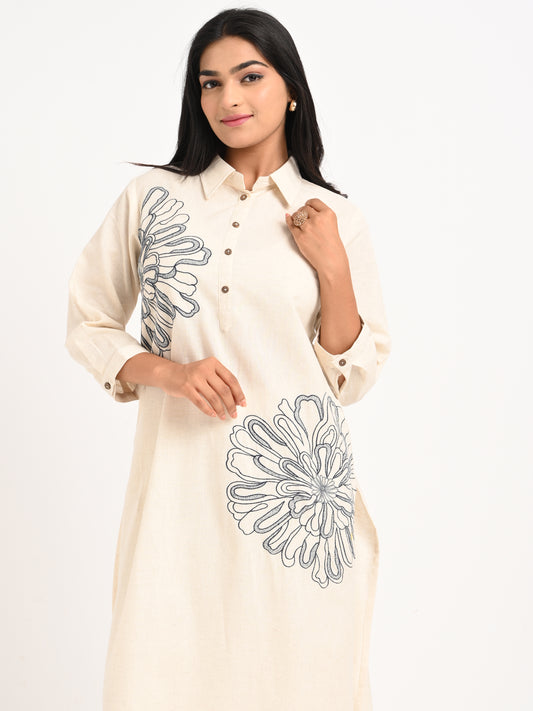 Embroidered Shirt-Style Kurta Set