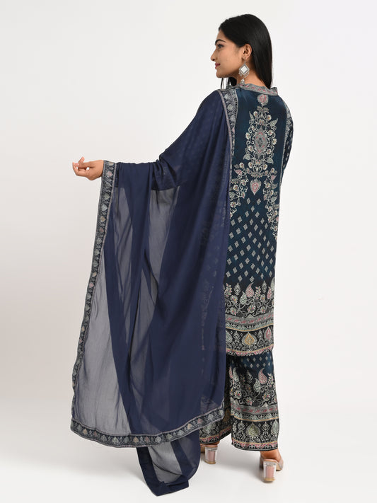 Printed Palazzo Suit Set with Dupatta