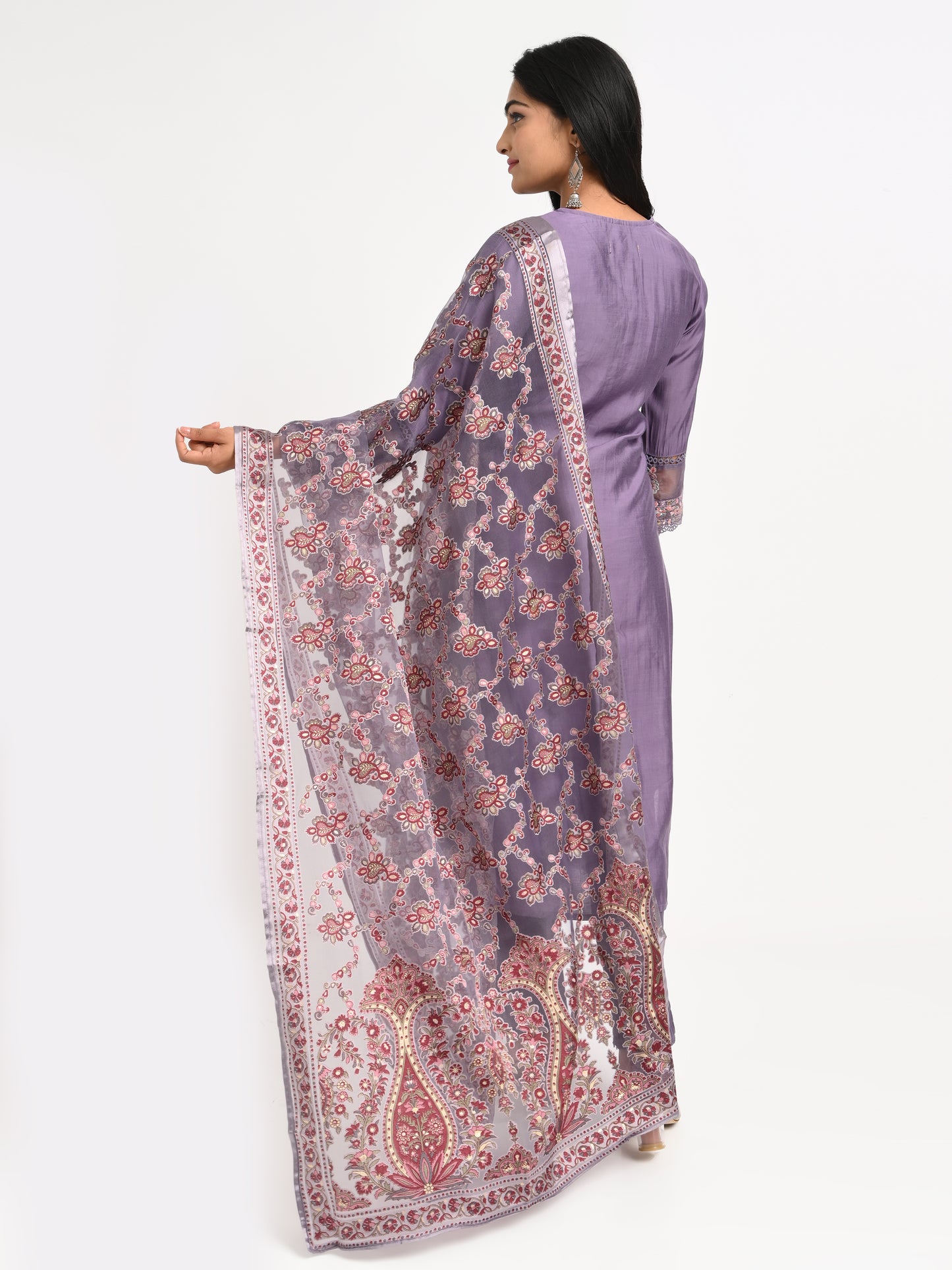 Lavender Embroidered Kurta Set with Dupatta