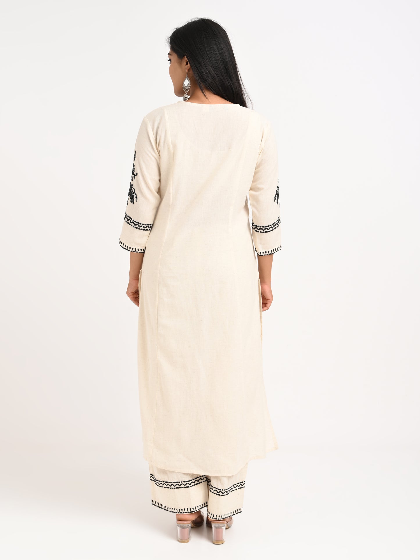 Embroidered Cream Kurta Set