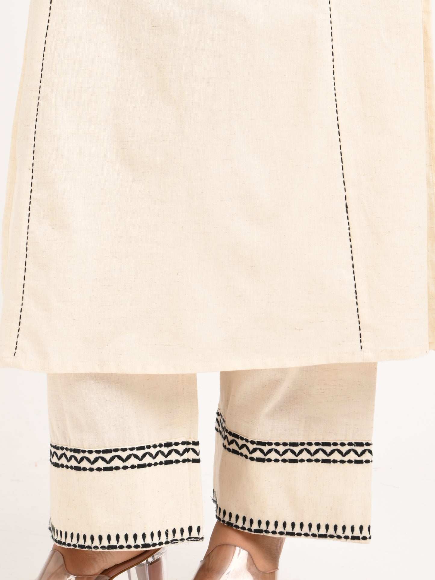 Embroidered Cream Kurta Set