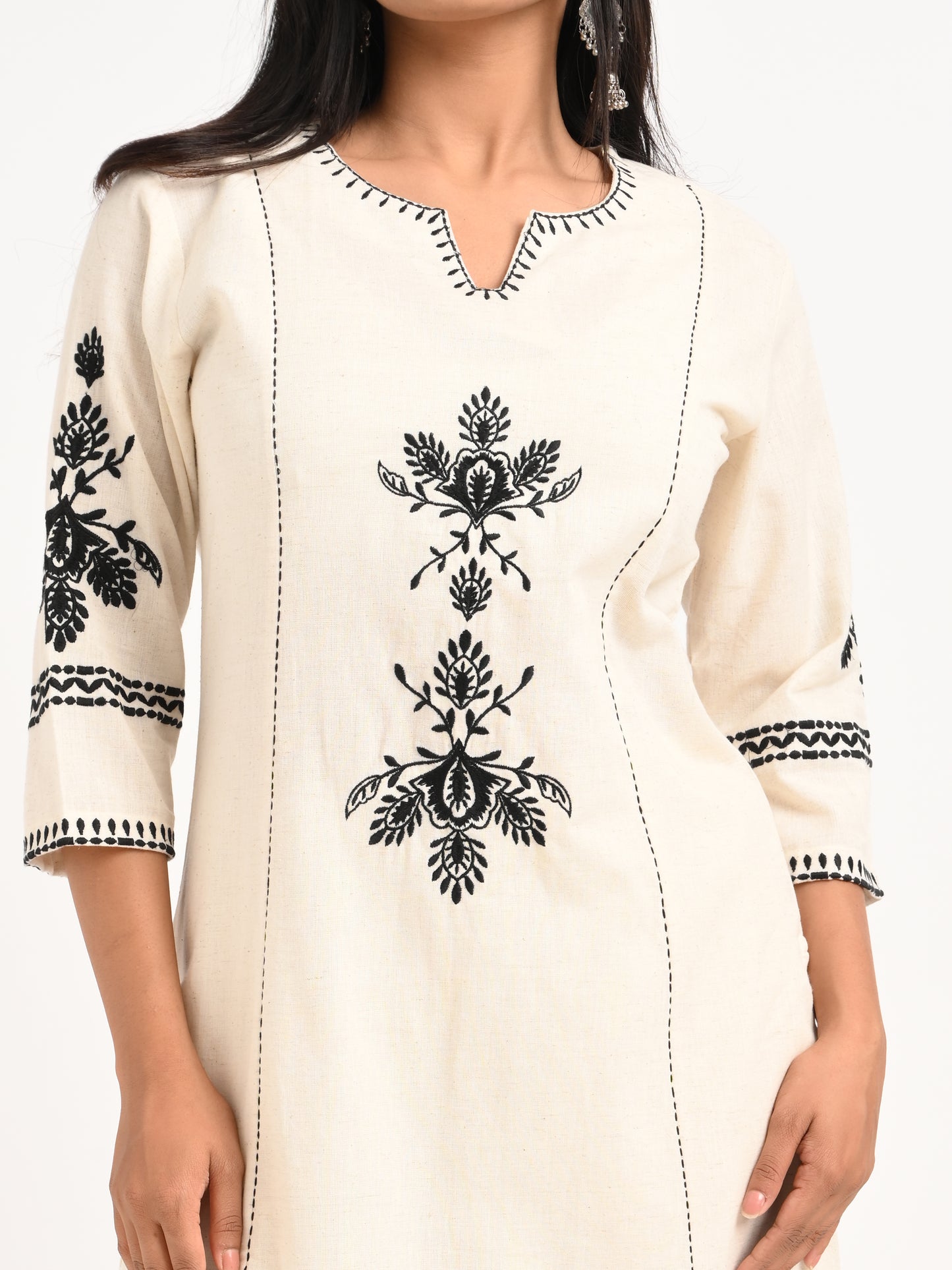 Embroidered Cream Kurta Set
