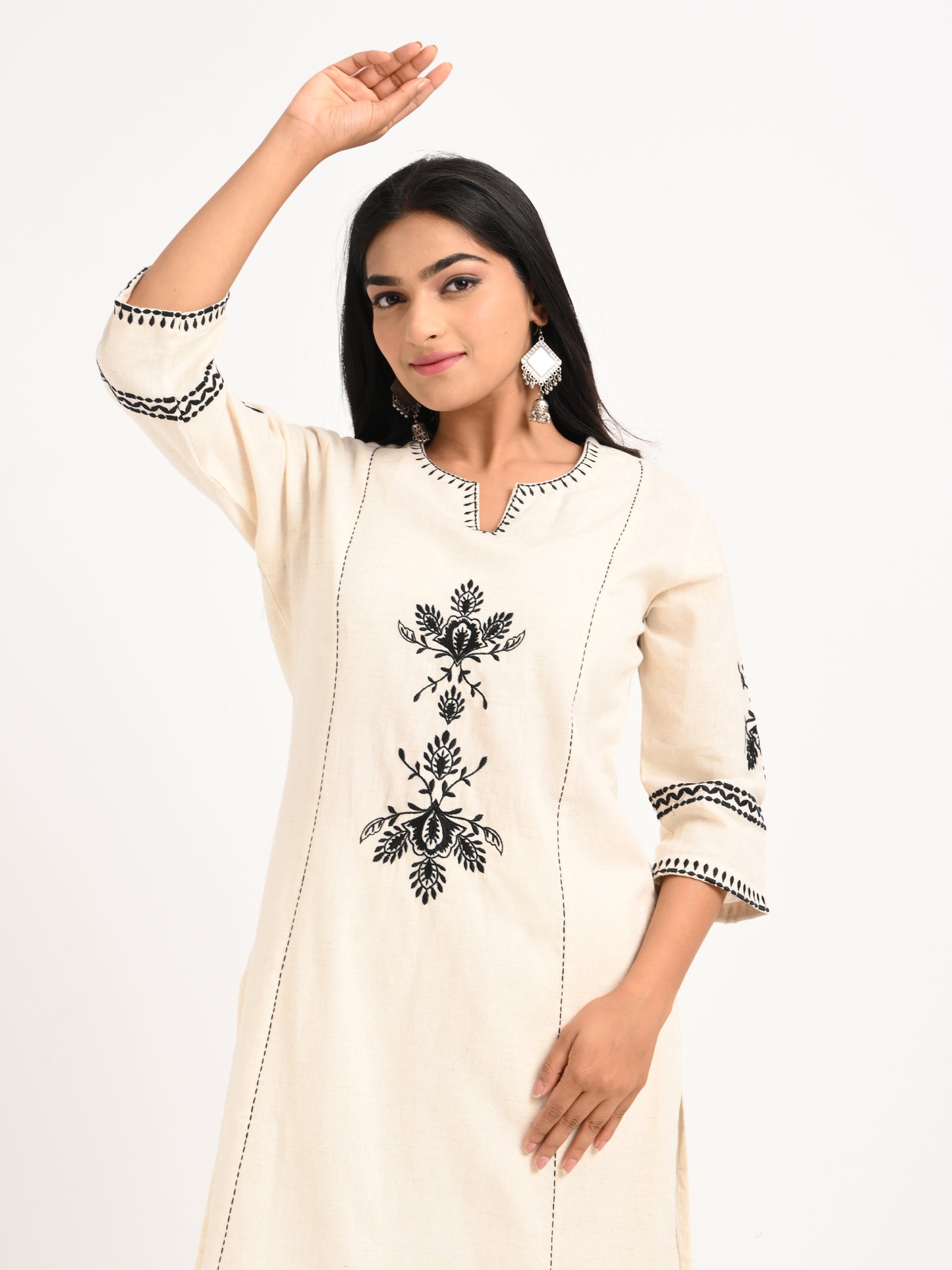Embroidered Cream Kurta Set