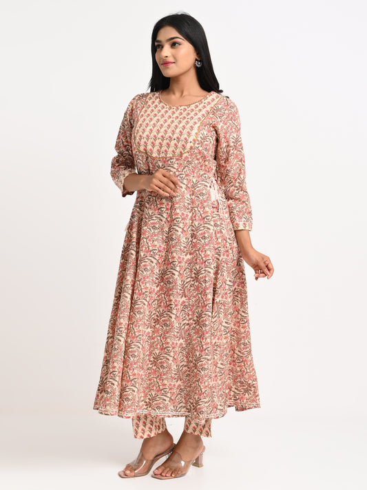 Printed Cotton Anarkali Kurta Set with Dupatta