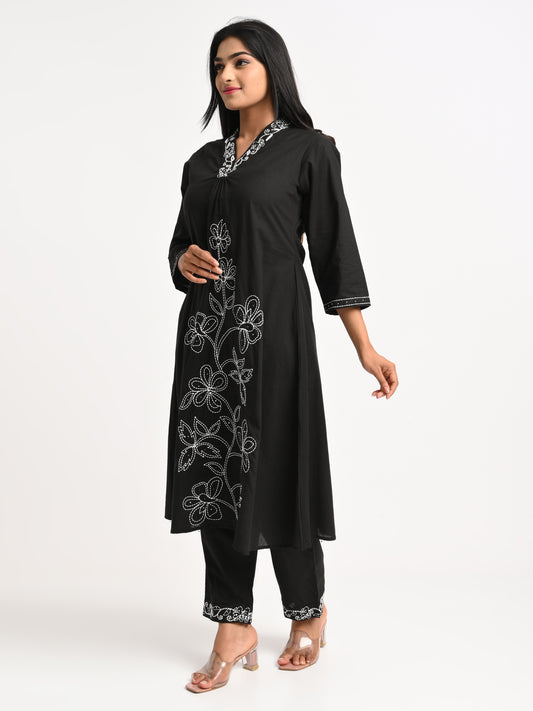 Embroidered Black Kurta Set with Dupatta
