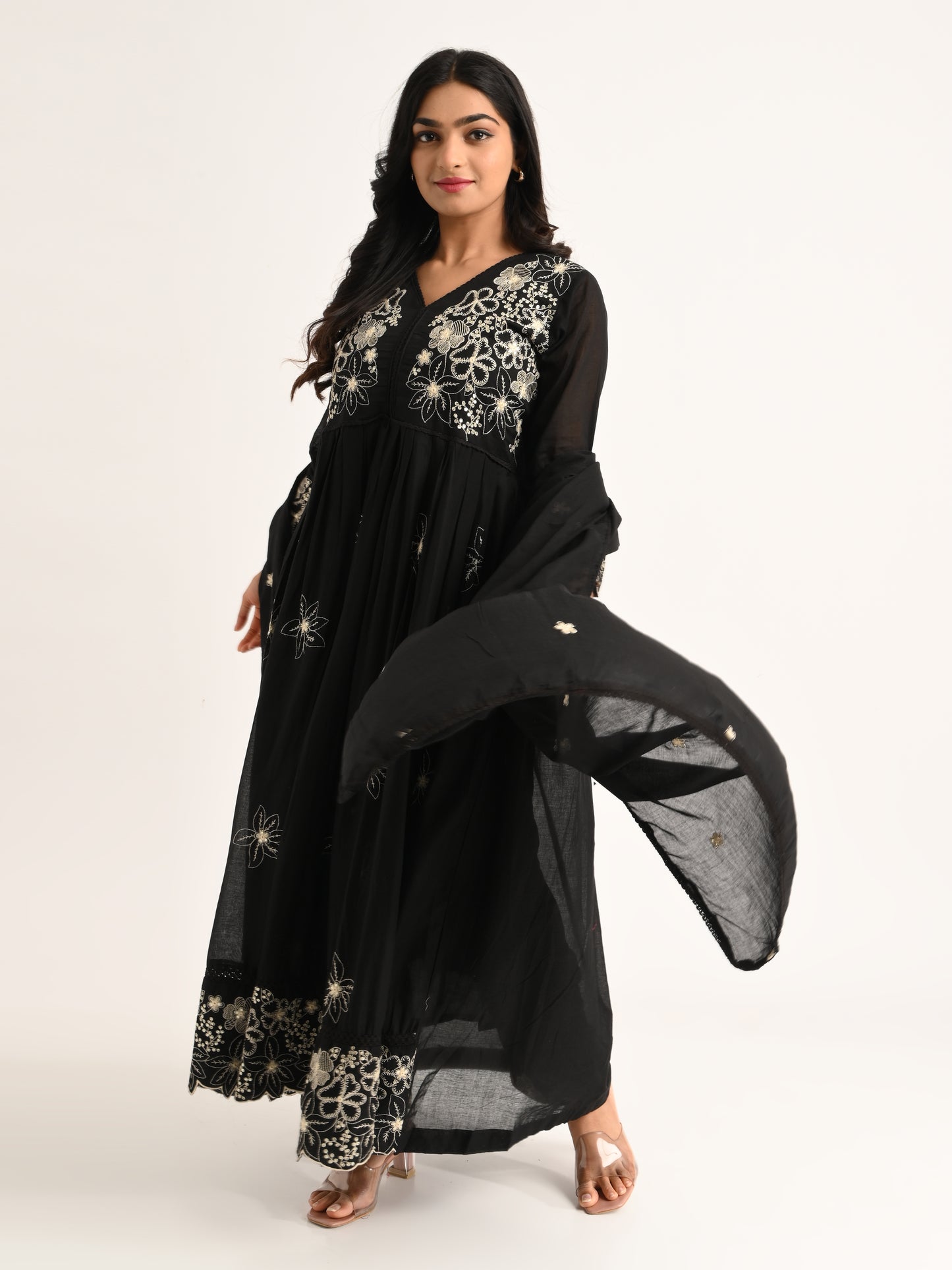 Black Floral Embriodered Anarakali
