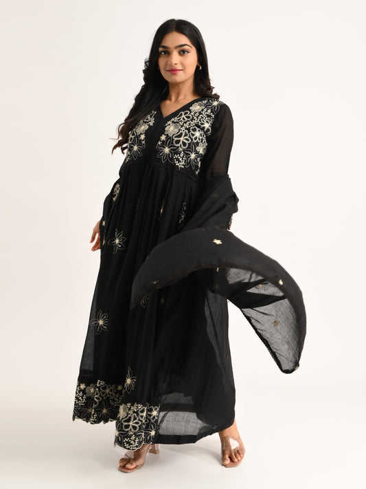 Black Floral Embriodered Anarakali