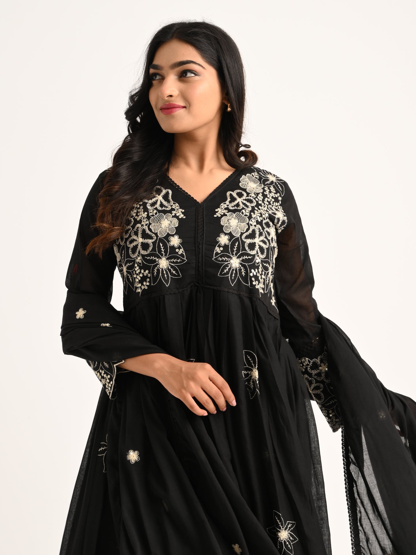 Black Floral Embriodered Anarakali