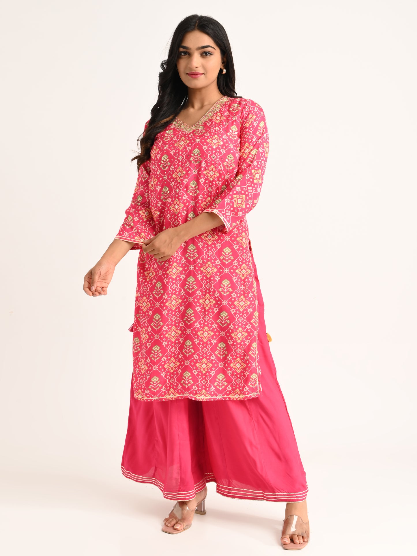 Pink Patola set with gota embroidery