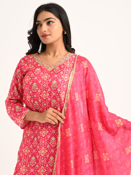Pink Patola set with gota embroidery