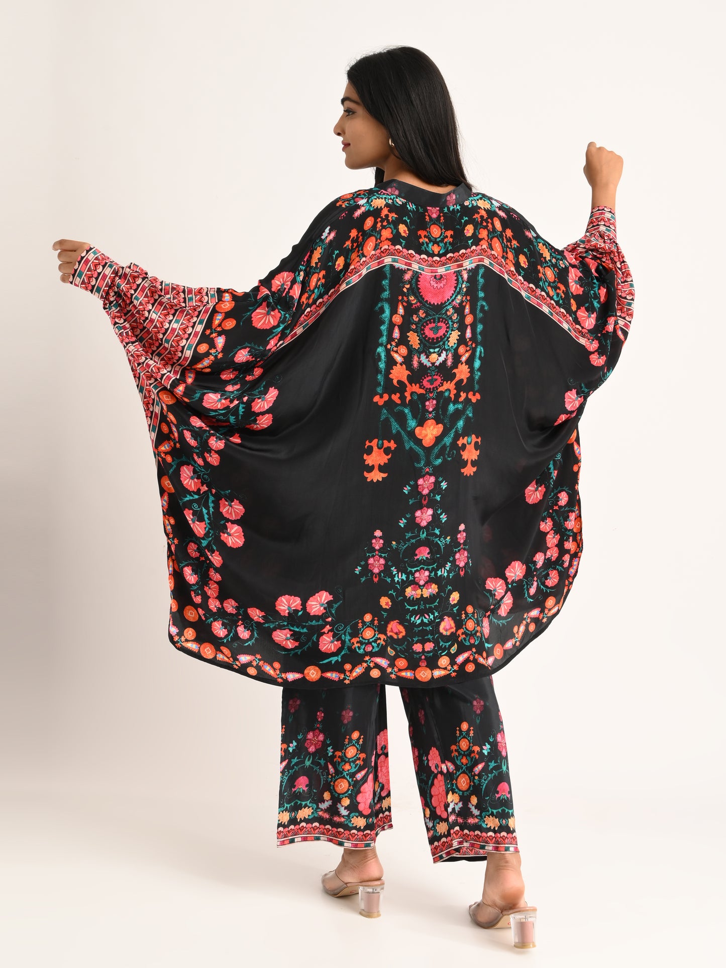Black Floral Printed Kaftan Co-ord Set