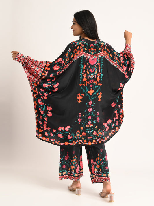 Black Floral Printed Kaftan Co-ord Set