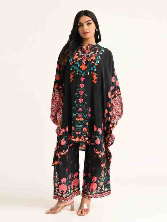 Black Floral Printed Kaftan Co-ord Set
