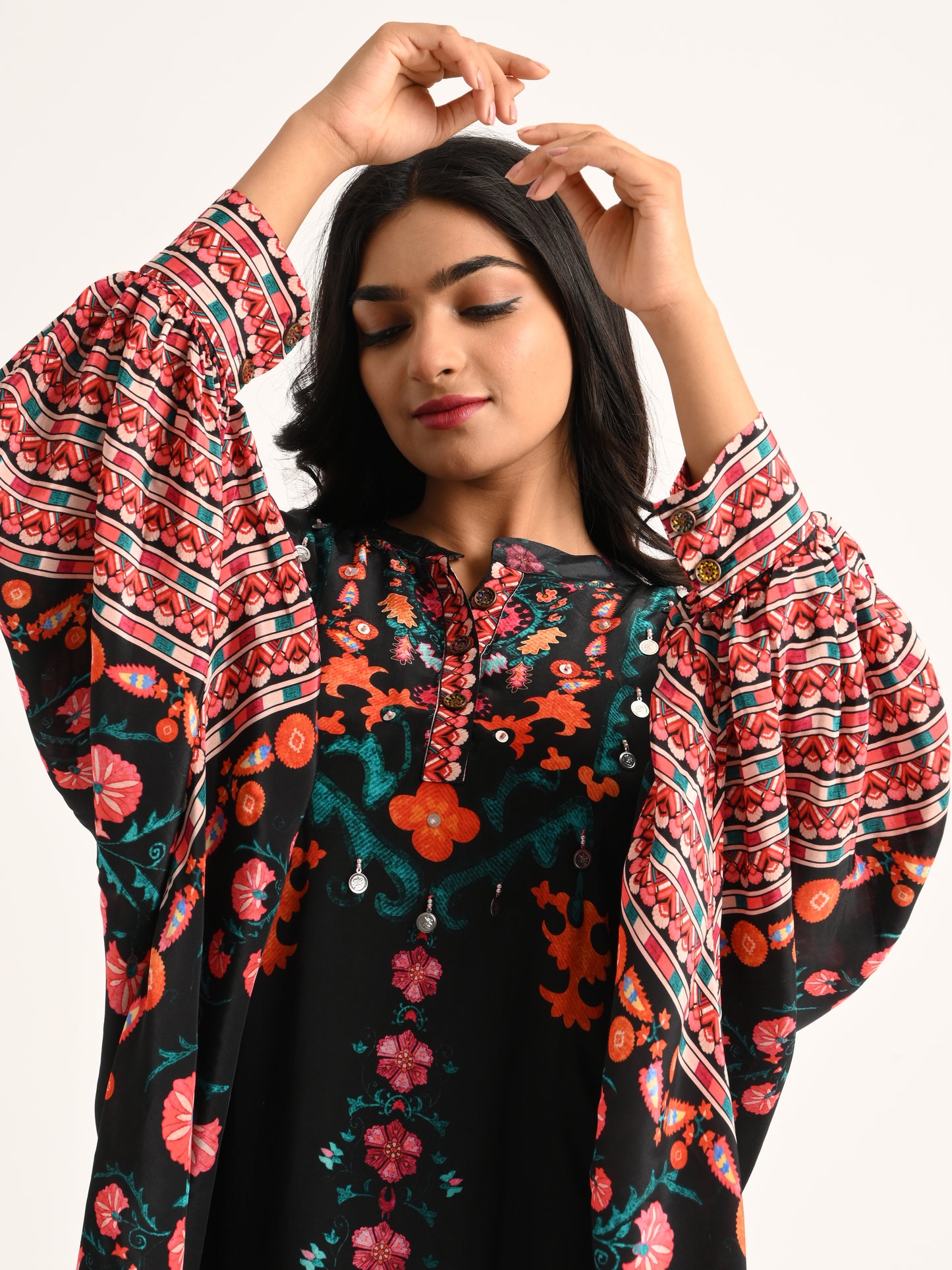 Black Floral Printed Kaftan Co-ord Set