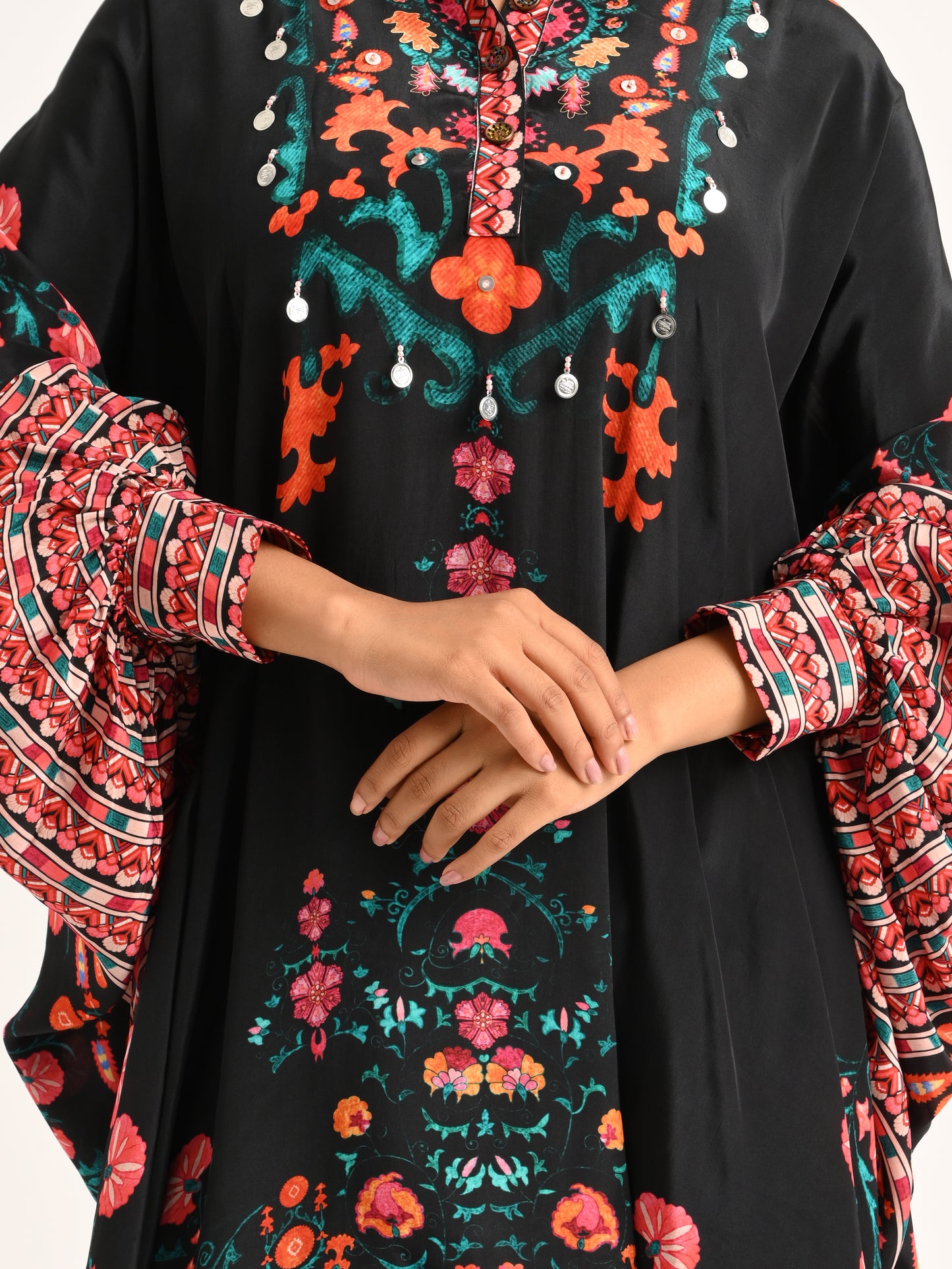 Black Floral Printed Kaftan Co-ord Set