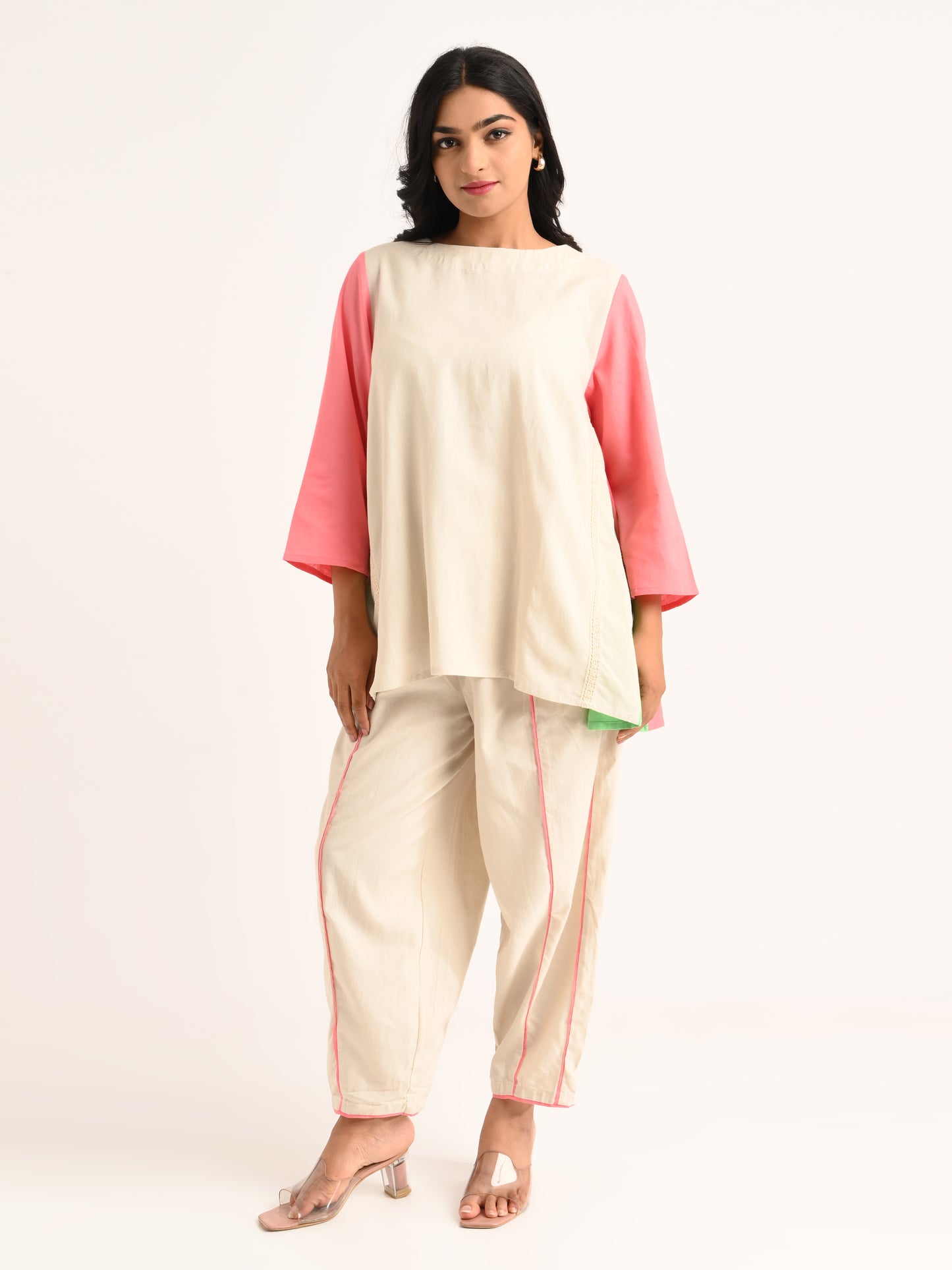 Beige & Pink Colorblock Co-ord Set
