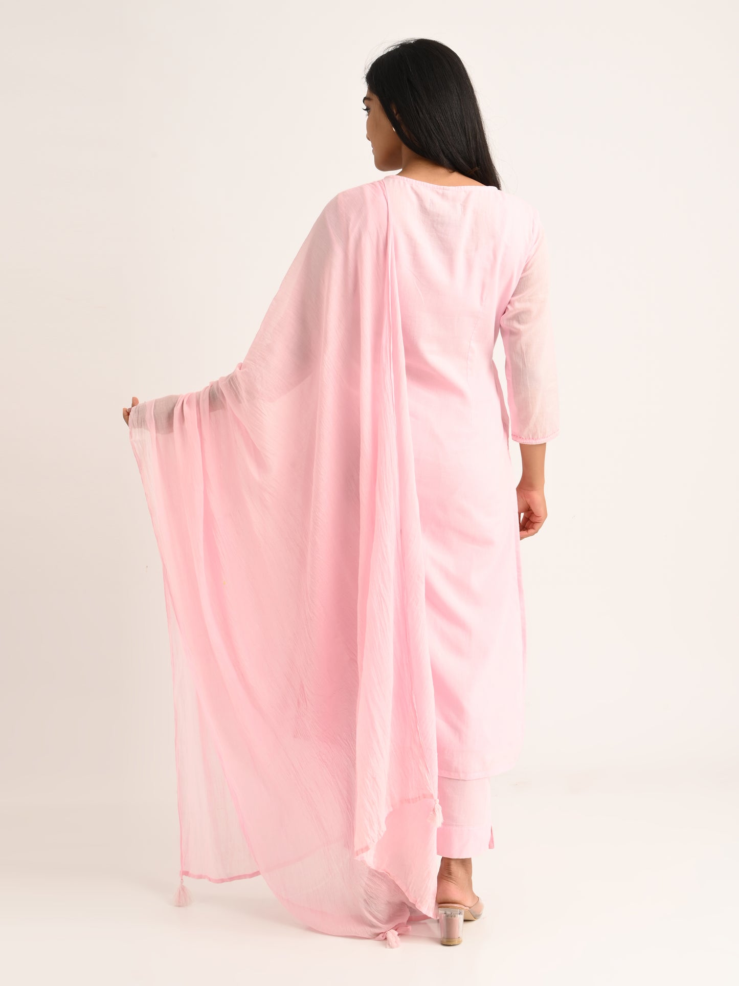 Pink Floral Embroidered Kurta Set with Dupatta