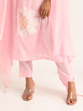 Pink Floral Embroidered Kurta Set with Dupatta