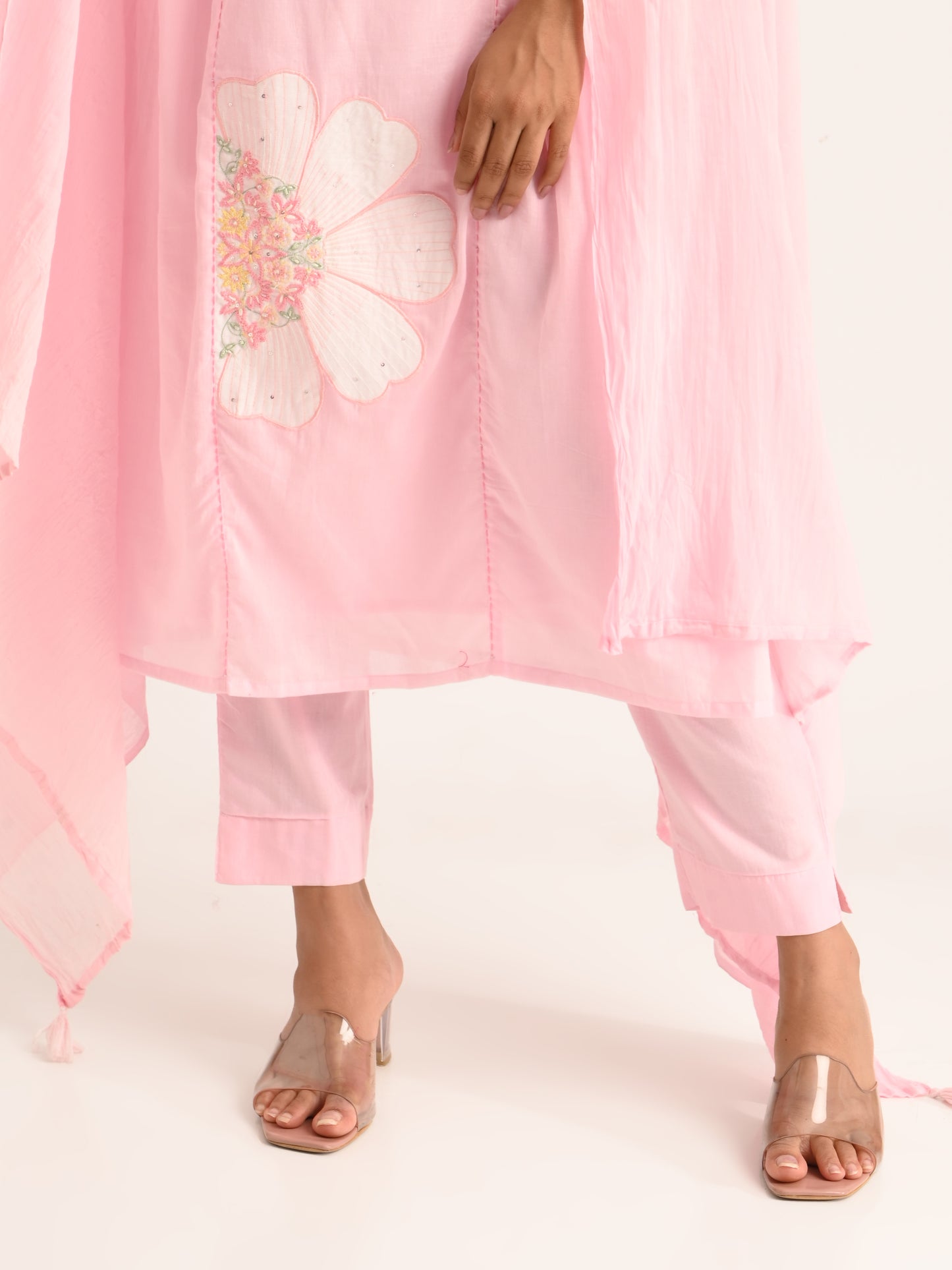 Pink Floral Embroidered Kurta Set with Dupatta