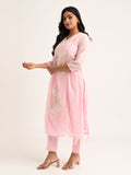 Pink Floral Embroidered Kurta Set with Dupatta