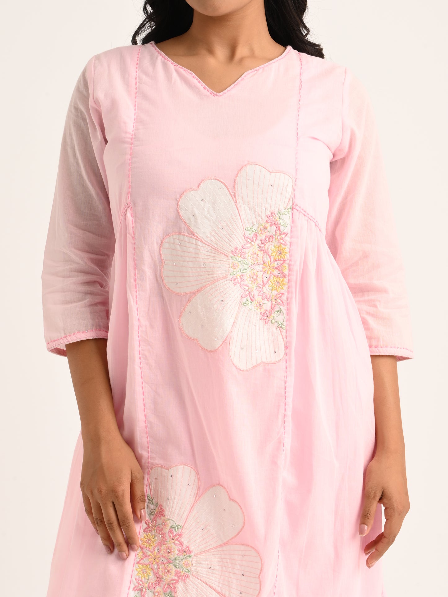 Pink Floral Embroidered Kurta Set with Dupatta