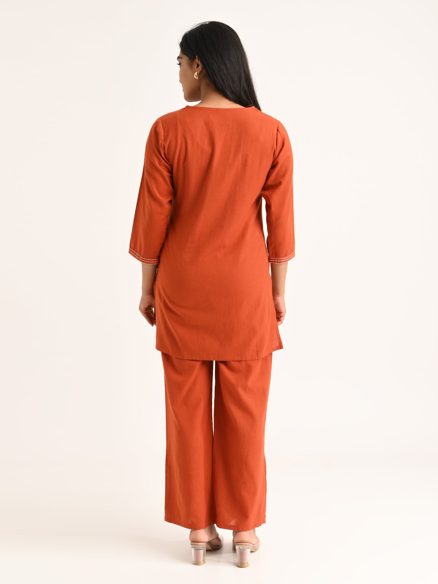 Rust Orange Embroidered Co-ord Set