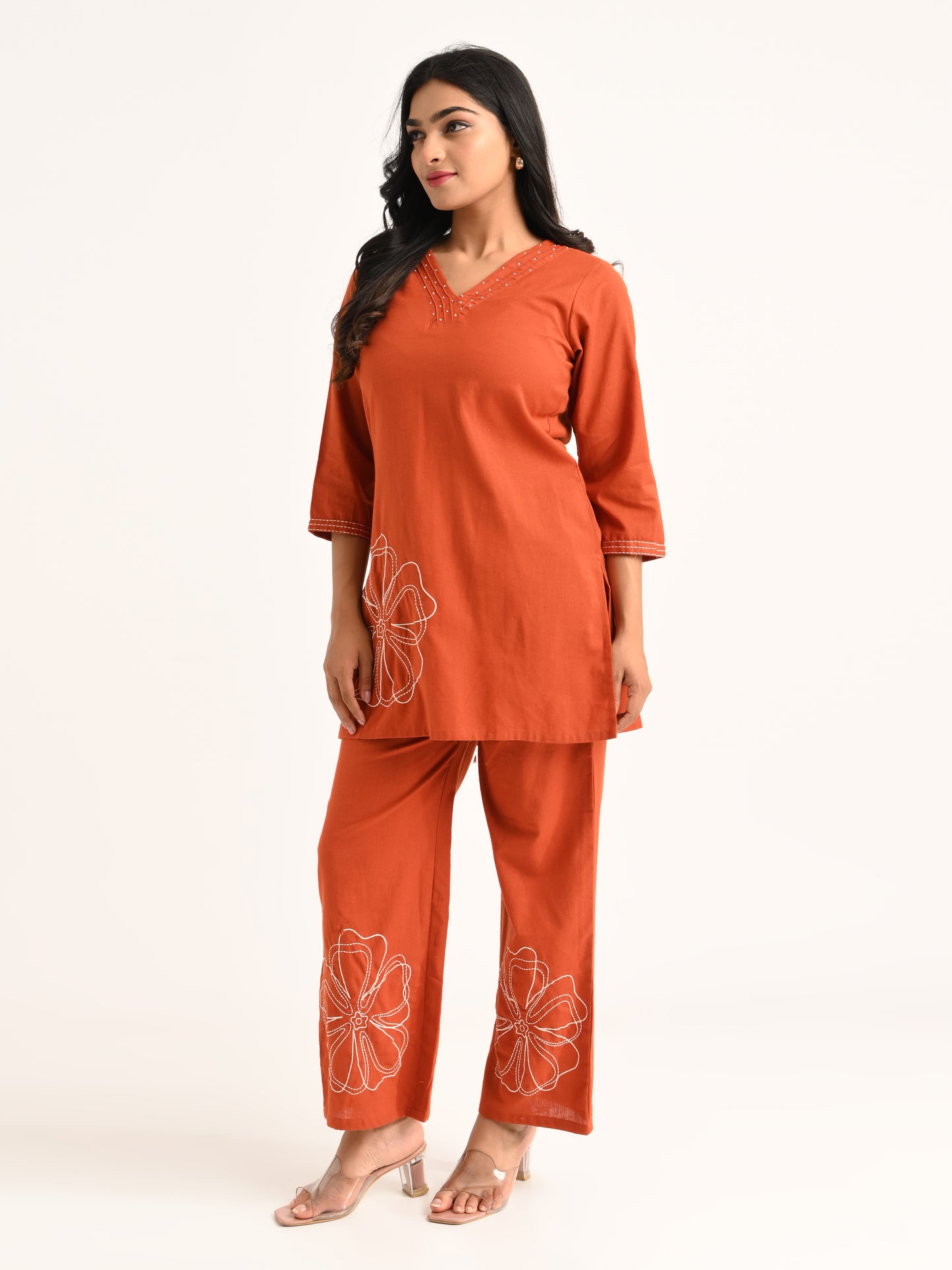 Rust Orange Embroidered Co-ord Set